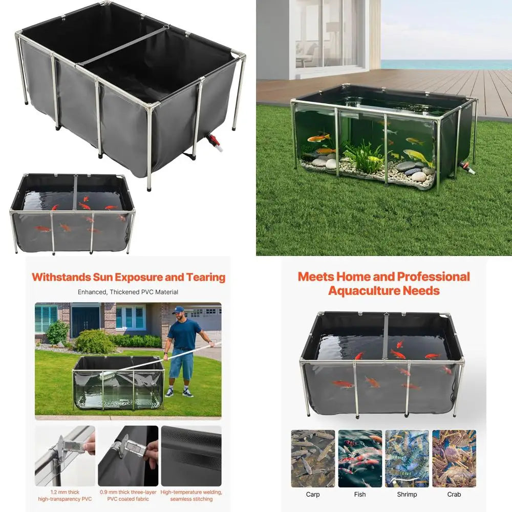 Above Ground 270 Gallon Fish Pond with Clear PVC Viewing Panel, Stainless Steel Equipment and Drain