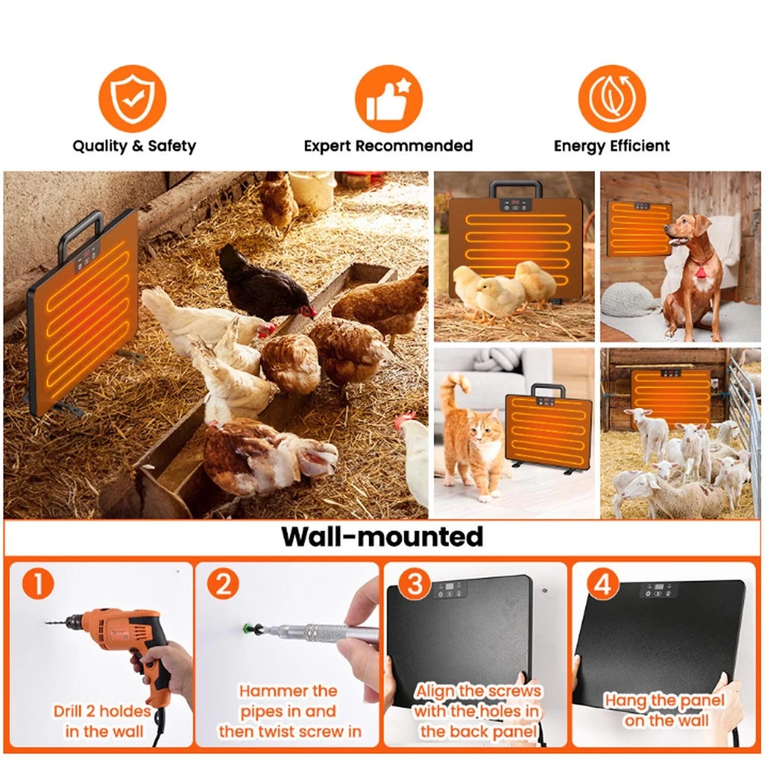 1PC Chicken Coop Heater Thermostatic Poultry Heating Panel Adjustable Temperature Winter Farm Universal Heater
