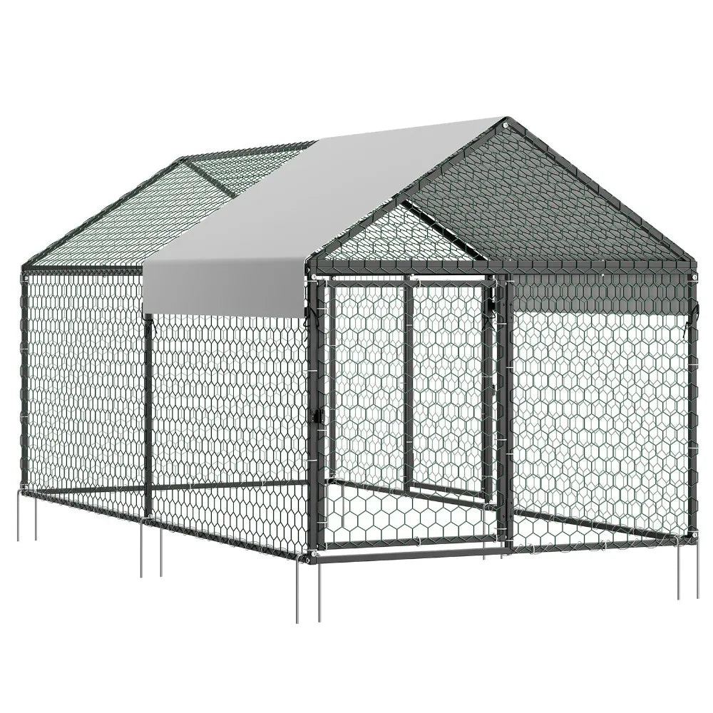 Metal Chicken Coop with Cover for 4-6 Chickens3.3x6.6x3.3 ft Poultry Cage