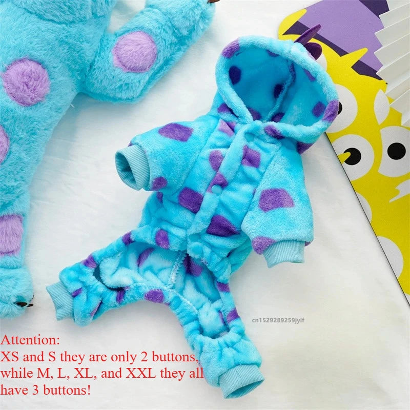 1PC Pet Clothing Dog Cat Autumn and Winter Thickened Warm Blue Dinosaur Hooded Coat For Small Medium Dogs