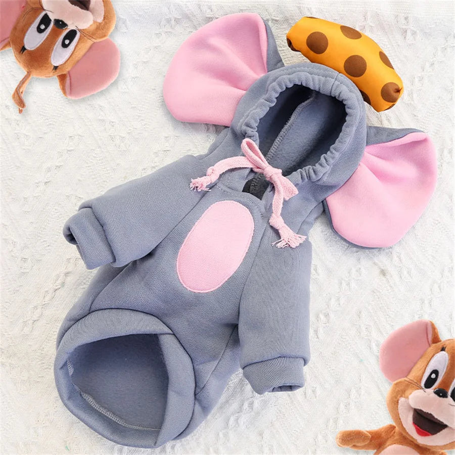 Pet Cosplay Costume Mouse Thicken Funny Pet Dog Clothes Winter Warm Dog Clothing Hoodies Sweatshirt