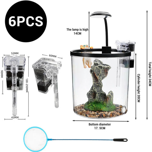 1.5 Gal Betta Fish Tank Starter Kit With Quiet Filter LED Light Oxygen Generator Acrylic HD View Guppies