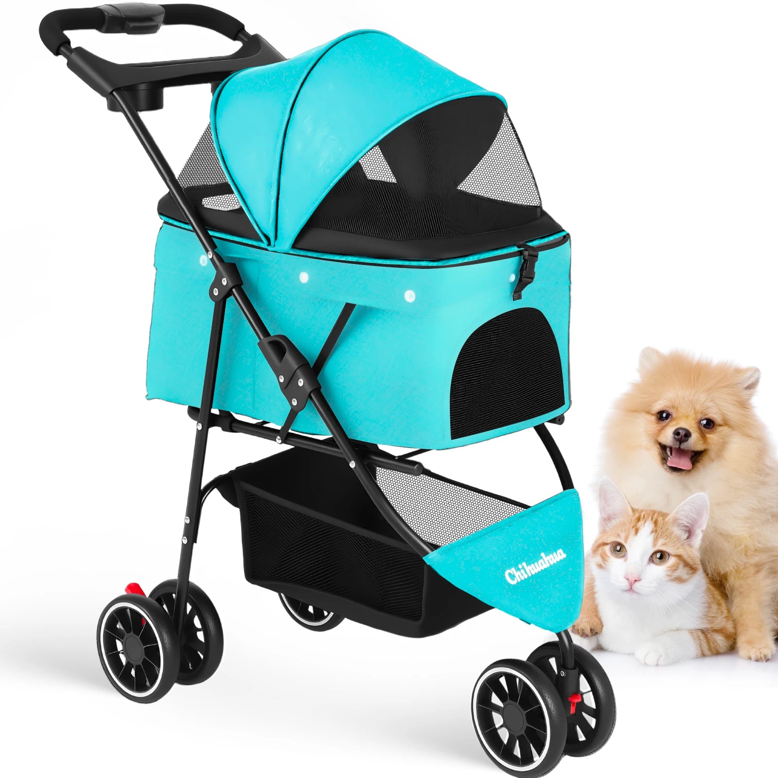 Portable Dog Stroller 3 Wheels for Small Medium Dogs Foldable Pet Travel Carriage Stroller