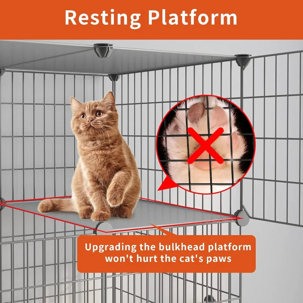 Oneluck Large Cat Cage with Litter Box, 4-Tier DIY Enclosures Detachable Metal Wire Kennel