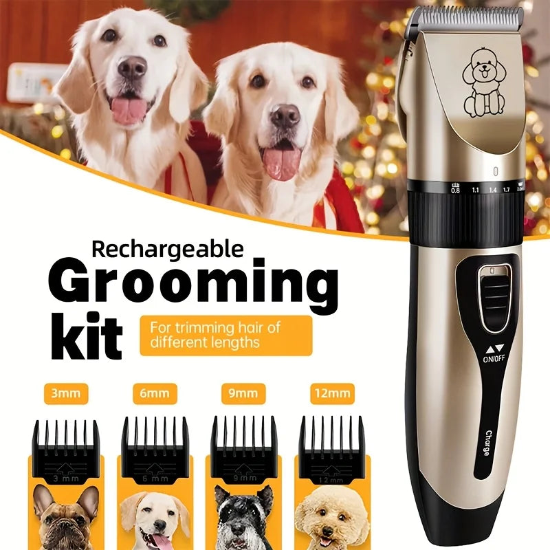 Low-noise professional USB rechargeable pet grooming tool set, equipped with thickened ceramic blades and 4 different blade head