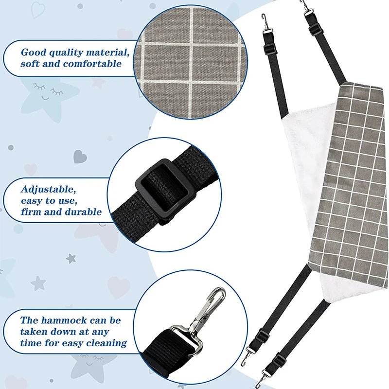 Cat Hanging Hammock with Adjustable Straps Double-Sided Pet Cage Hammock