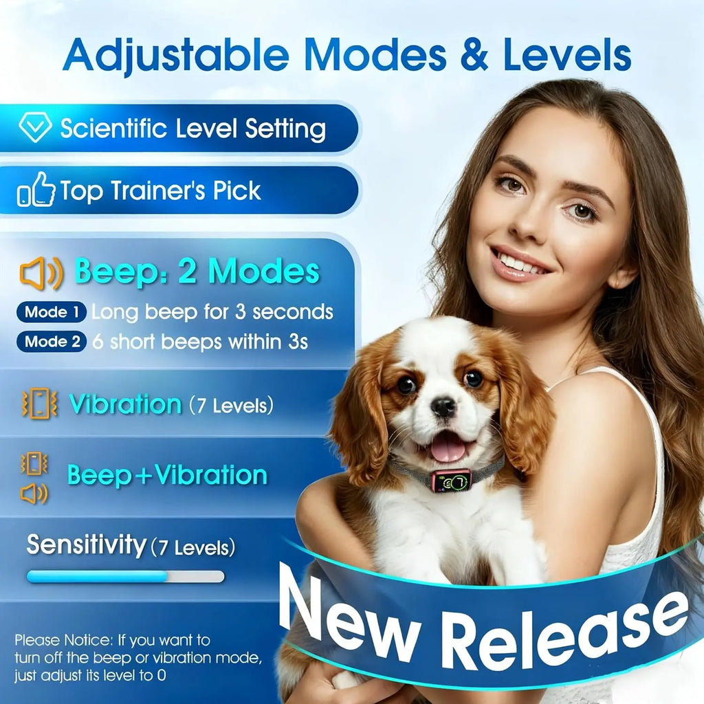 Smart Anti-Bark Collar with Beep & Vibration, 7 Sensitivity Levels, Waterproof for Small to Large Dogs