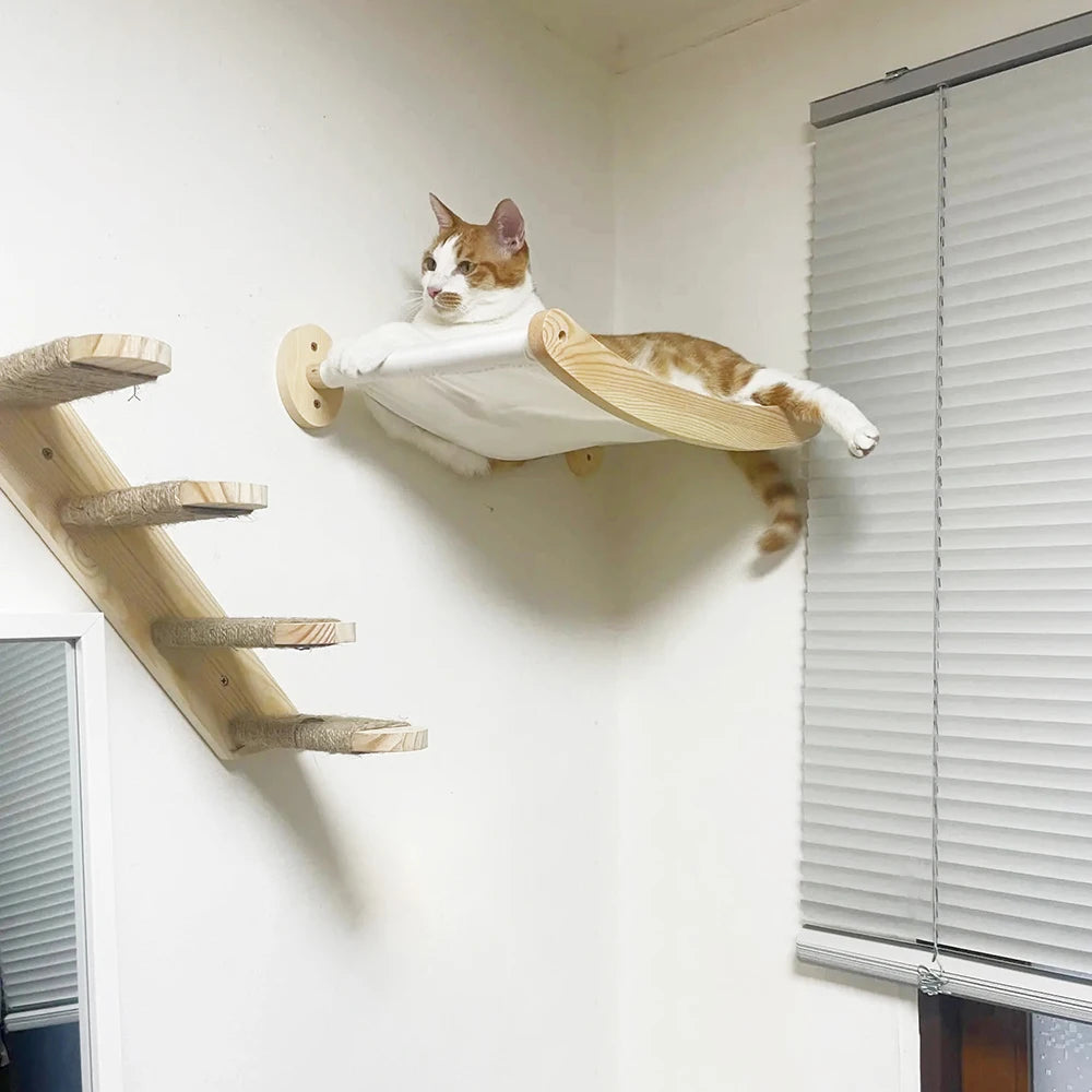 Cat Hammock and Stairway with Sisal Rope Wall Mounted Climbing Shelf Scratching Grinding Claws