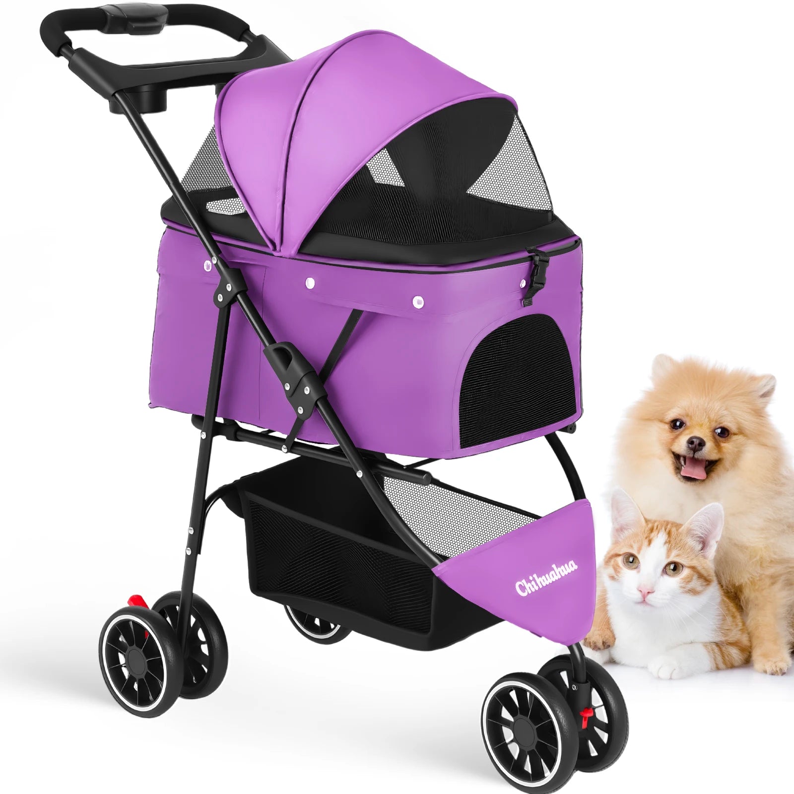 Portable Dog Stroller 3 Wheels for Small Medium Dogs Foldable Pet Travel Carriage Stroller