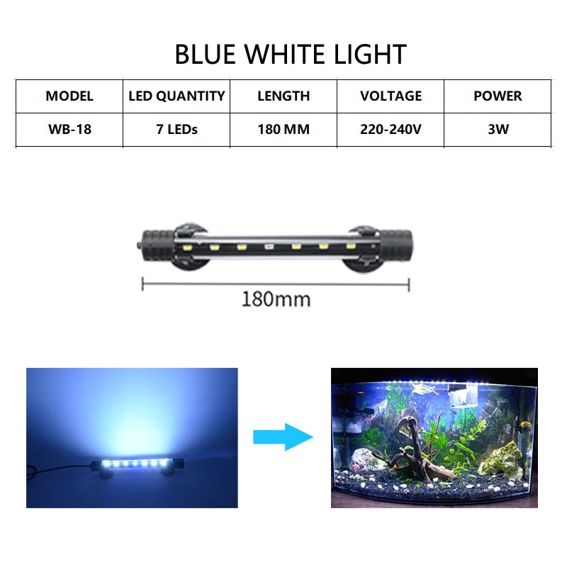 Aquarium Light LED Waterproof Light Underwater Fish Lamp Plant Lamp 18-58CM 220-240V 5730chip