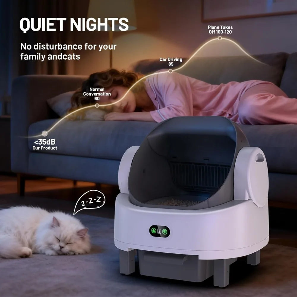 Automatic Cat Litter Box smart APP Control, Triple Safety Sensors,Odor-Free,1 Roll Bags & 1 Mat
