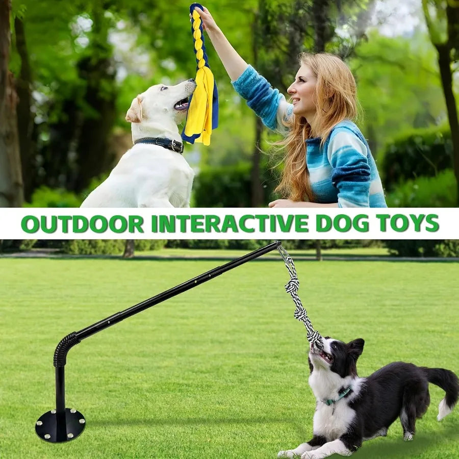 Tether Tug Outdoor Dog Toy Interactive Exercise Game in Yard Tether Tug with 2 Rope Toy and Bell