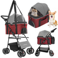 Canopy 4 Wheels Pet Strolling Cart for Small/Medium Dogs and Cats with Removable Carrier