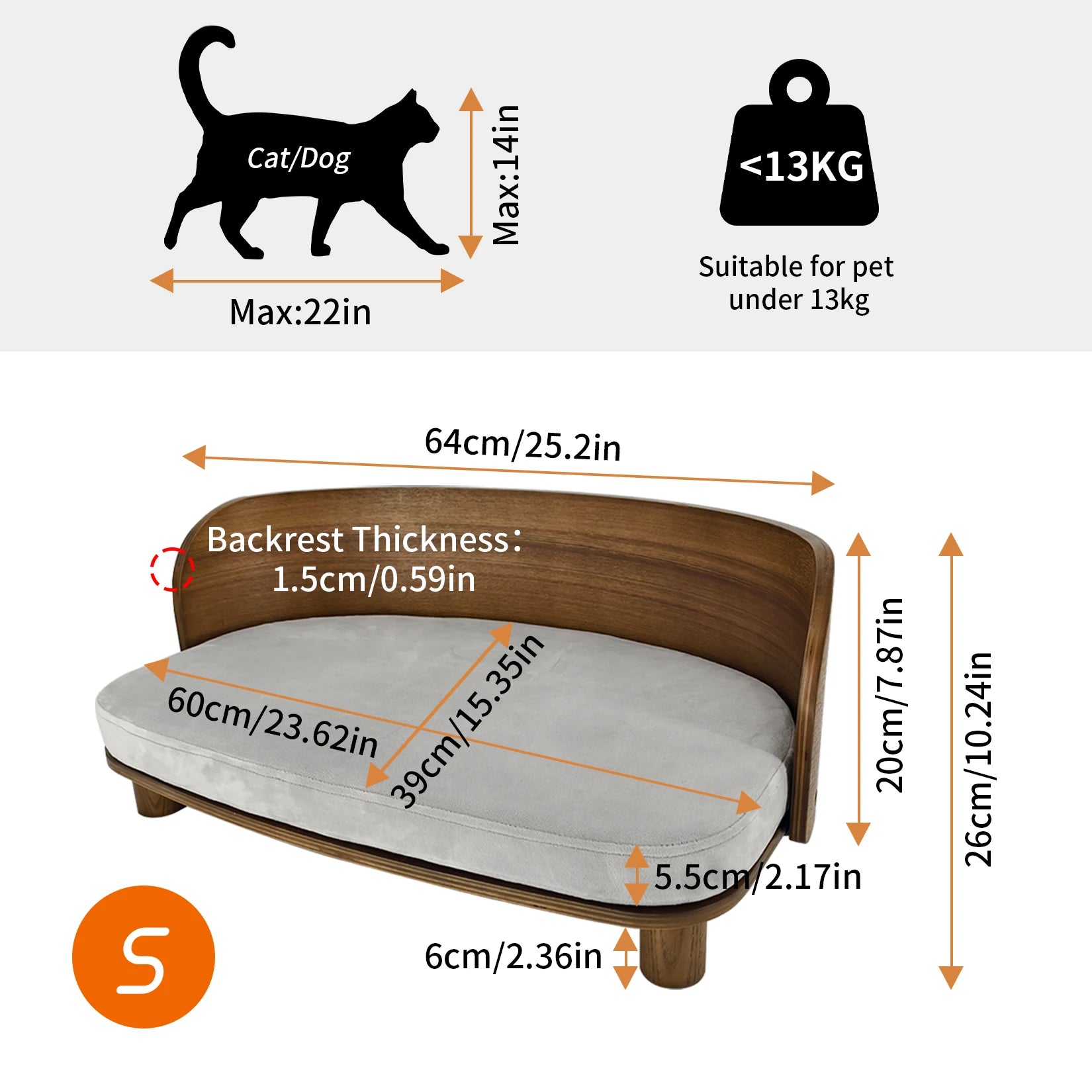 Elevated Cat Bed Wooden Indoor Cat Couch Bed, Pet Sofa Chair Lounge for Kitty, Puppy or Small Animal