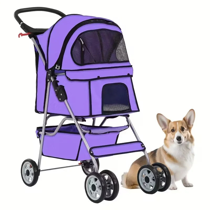 4 Wheel Stroller, Folding Carrier Waterproof Puppy Removable Liner for Small Medium Dogs Cats
