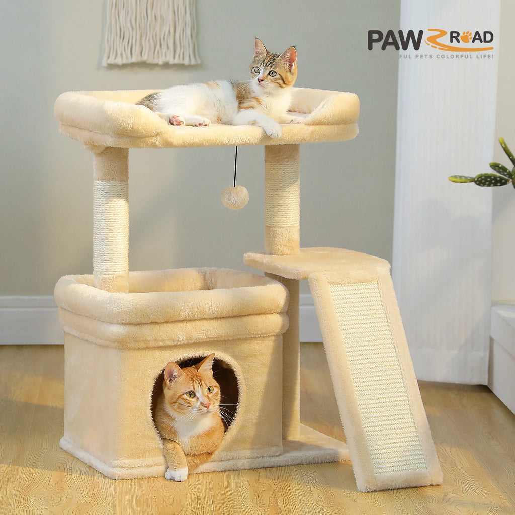 Small Cat Tree for Indoor Cat Tower with Sisal Scratching Post and Pad Wide Top Perch Large Cat Condo