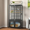 72-Inch Large Bird Cage with Play Top and Rolling Storage Cabinet Extra Spacious Covered Aviary Suitable for Parrots Cockatiels