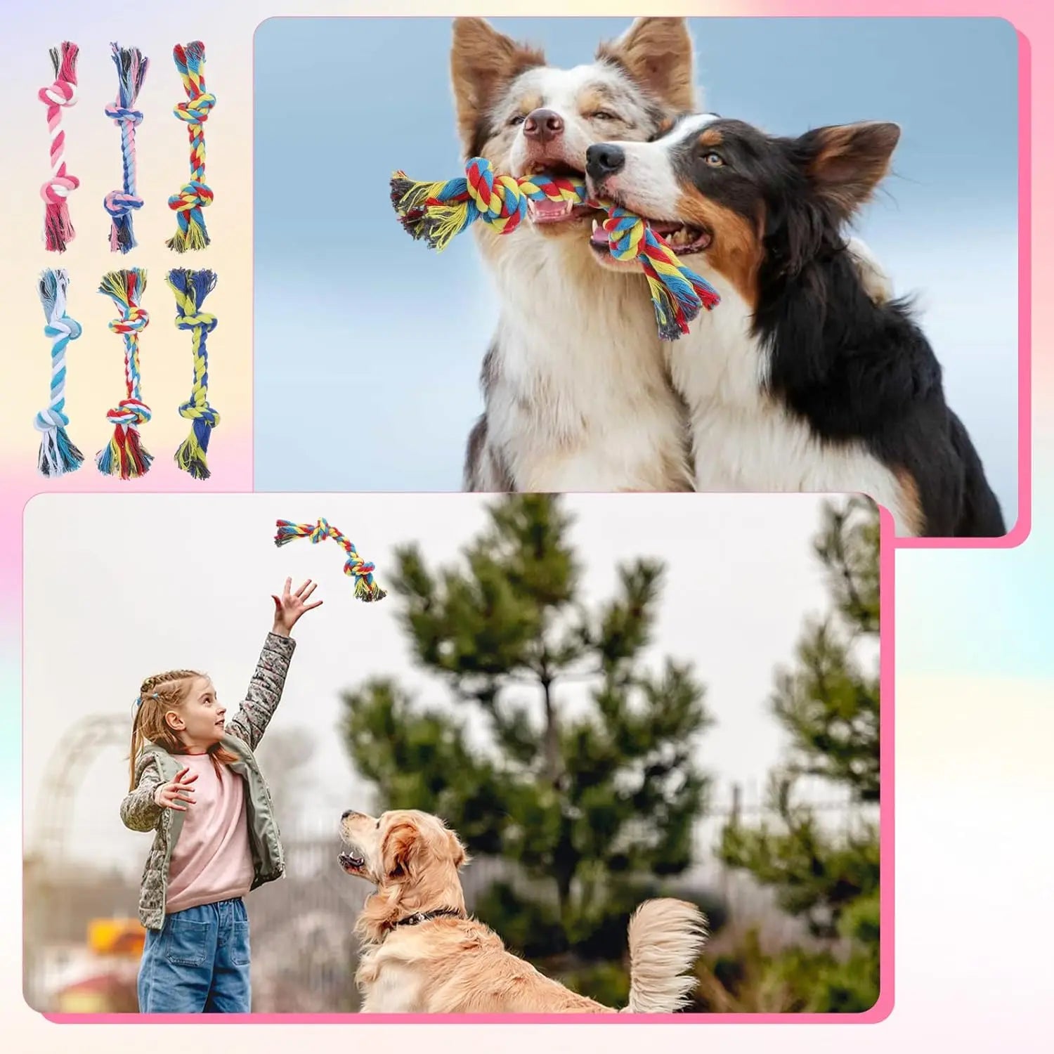 Interactive Braided Dog Chew Ropes - Colorful Teething Toys for Puppies, Durable Boredom Relief Toys for Small to Medium Dogs