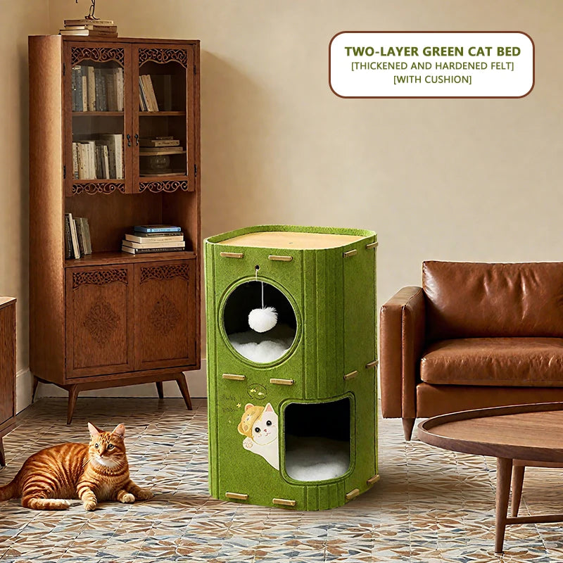 Three-Story Felt Cat Tree, With Scratching Boards  Multi-Story Cat Apartment Tower