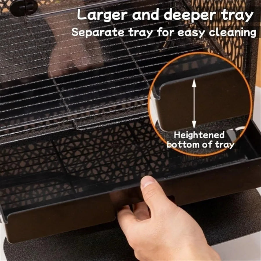 Large 30Inch Parrot Cage with Play Top and Breeding Box Wrought Iron Bird Cage with Rolling Base