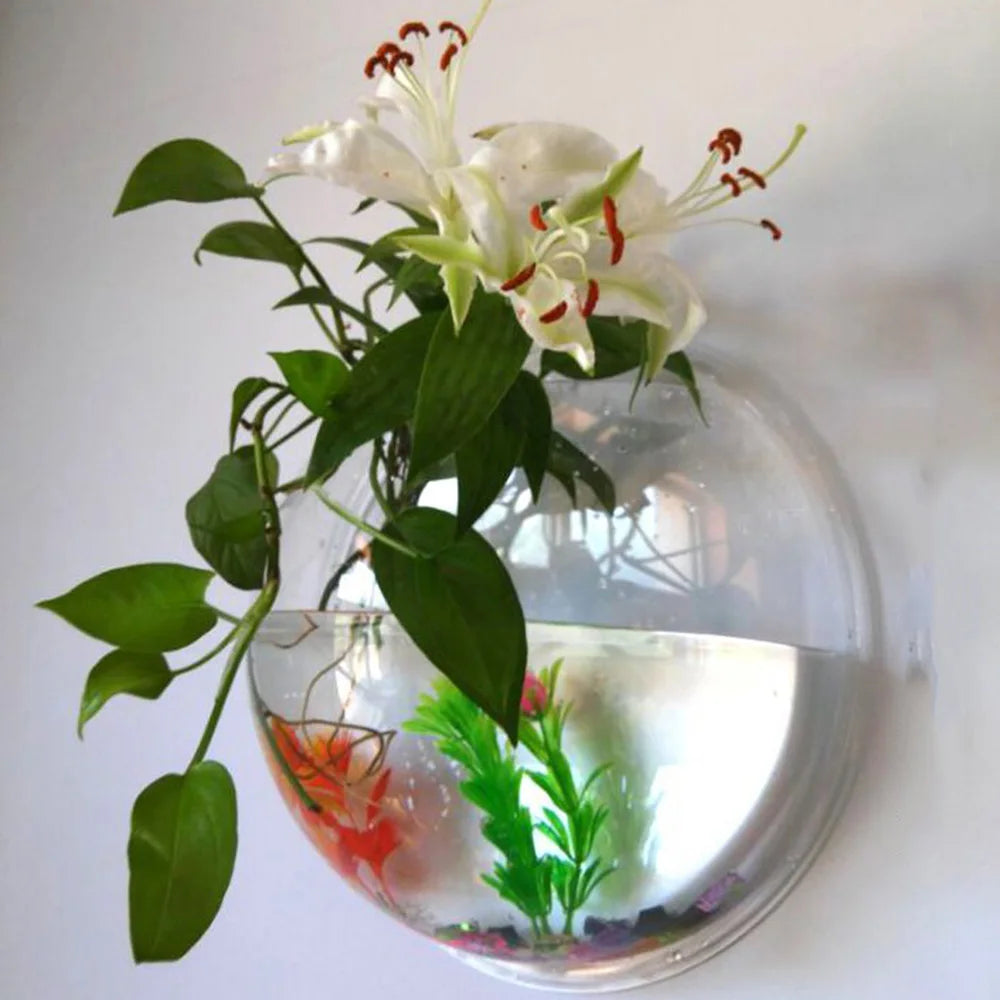 Wall Mount Fish Tanks Goldfish Bowl Acrylic Hanging Aquariums Flowerpot Flower Vase 15/23CM