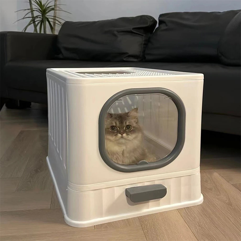 Leak-proof Enclosed Cat Litter Box Pull Drawer Kitten Training Toilet with Scoop and Lid