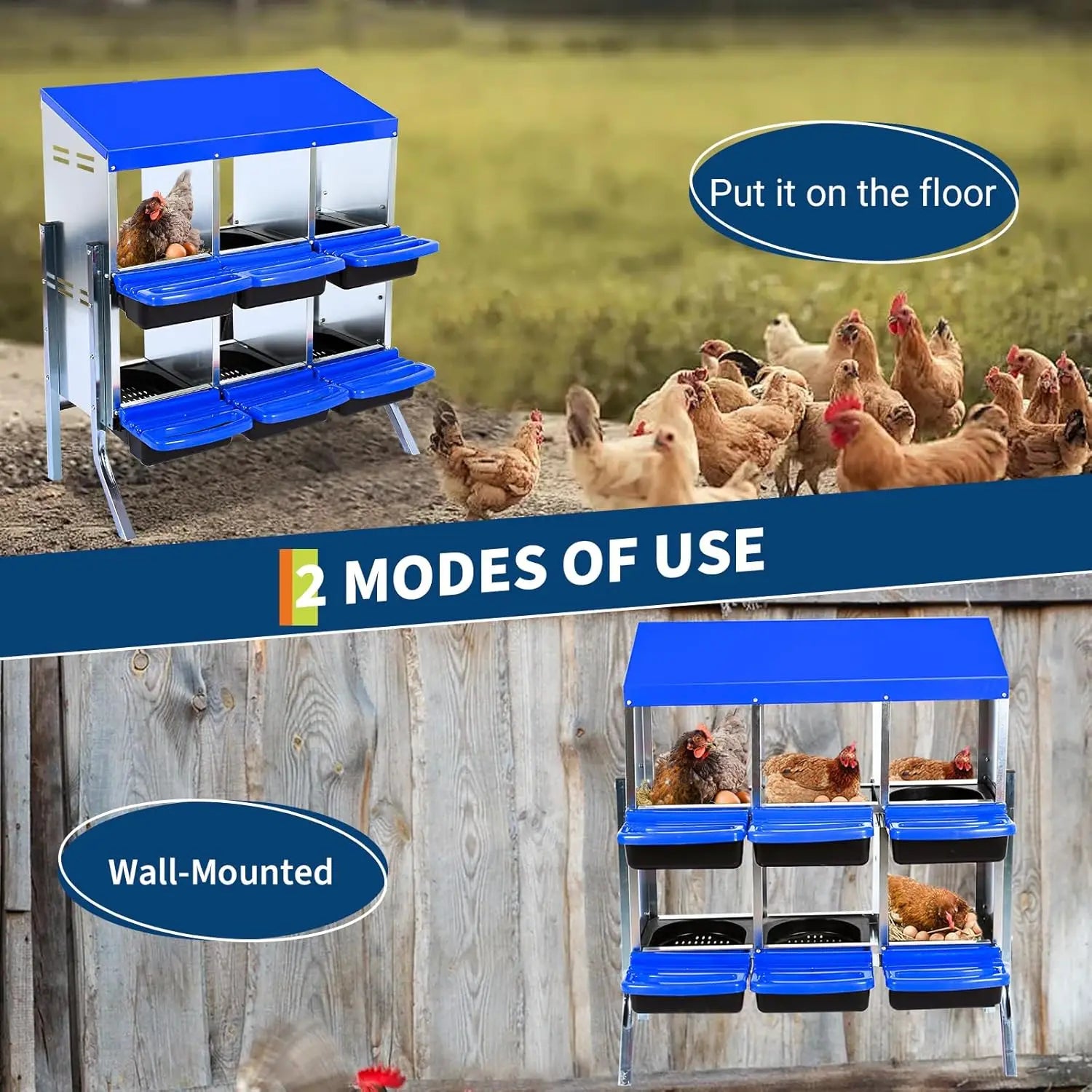Heavy Duty Chicken Nesting Box Galvanized Steel Wall Mount or Stand Hen Laying Box Ventilated Easy Clean