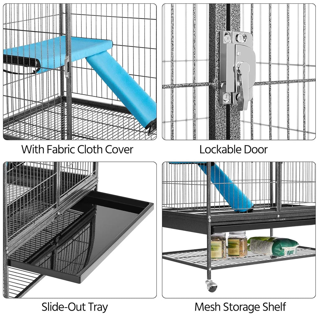 54'' Rolling  Large 4-Tiers Chinchilla Cage Small Animal Cag