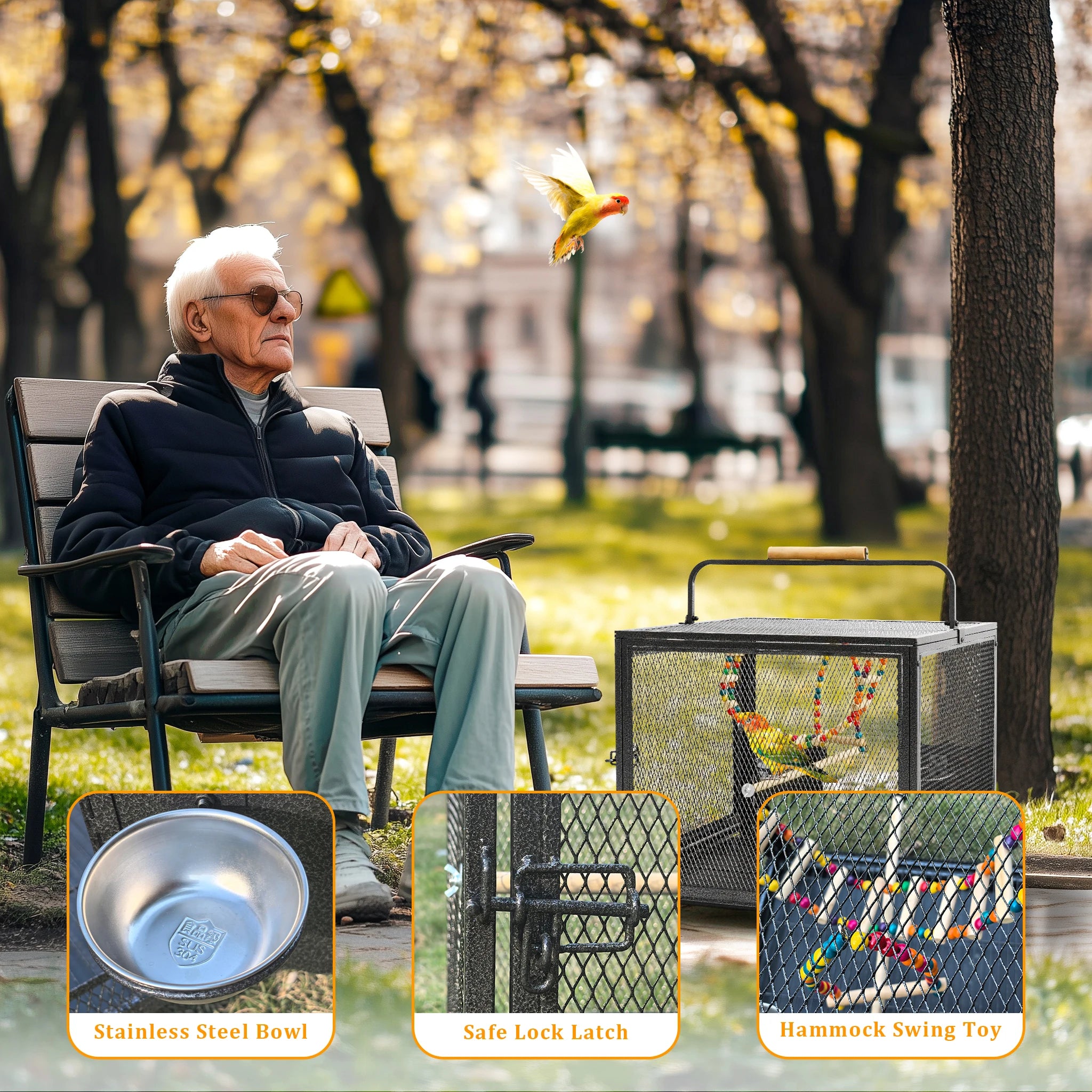 56cm Tall Metal Bird Cage Playpen with Hammock Toy and Perch, Removable Tray, Bowl for Parrot Parakeet Travel Carrier Cage
