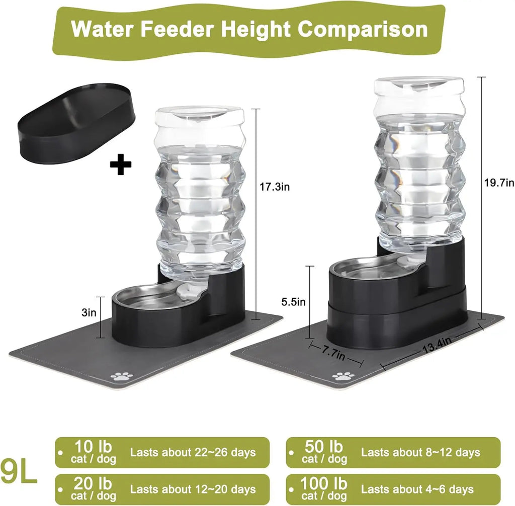 9L Automatic Stainless Steel Gravity Pet Water Dispenser for Large Dogs Indoor/Outdoor