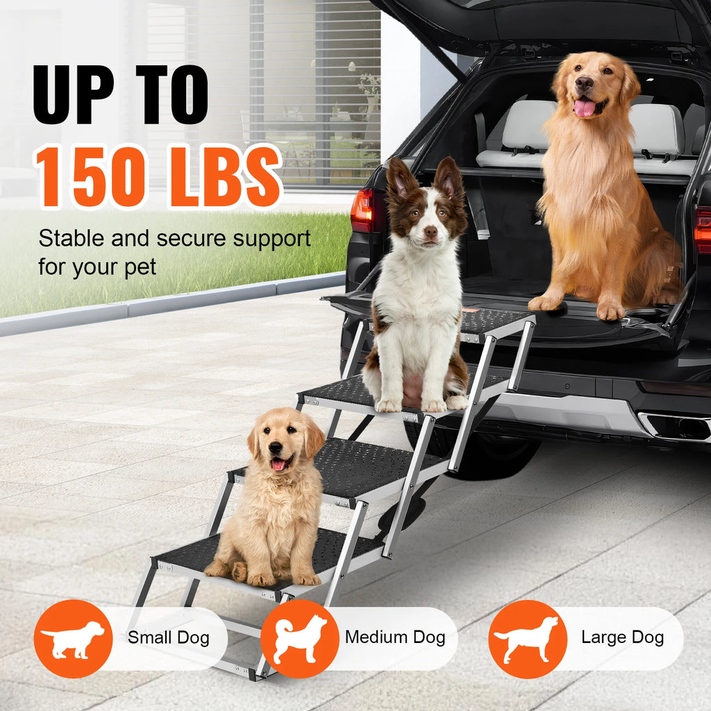 Dog Stair for Cars Wide Dog Car Steps Folding Portable Lightweight Aluminum