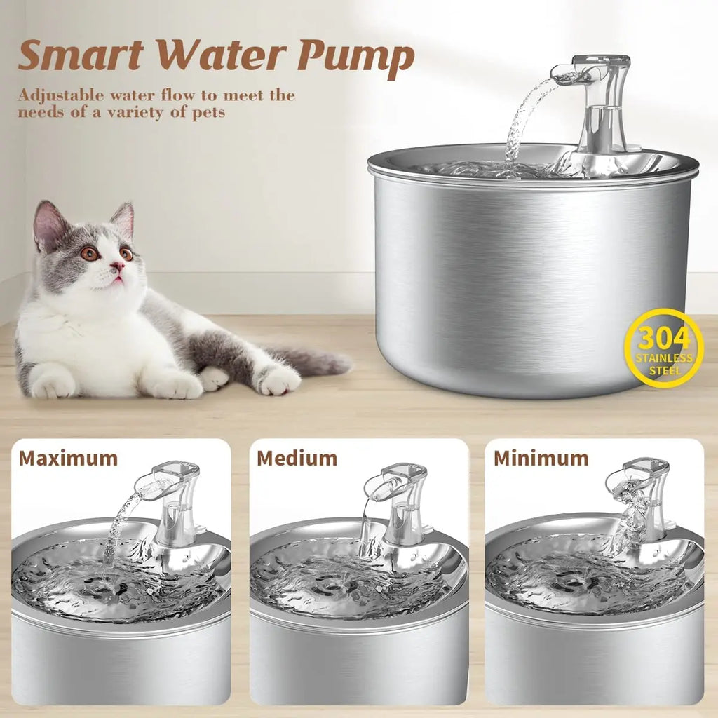 2L fully stainless steel pet water dispenser automatic cat water fountain with red water level