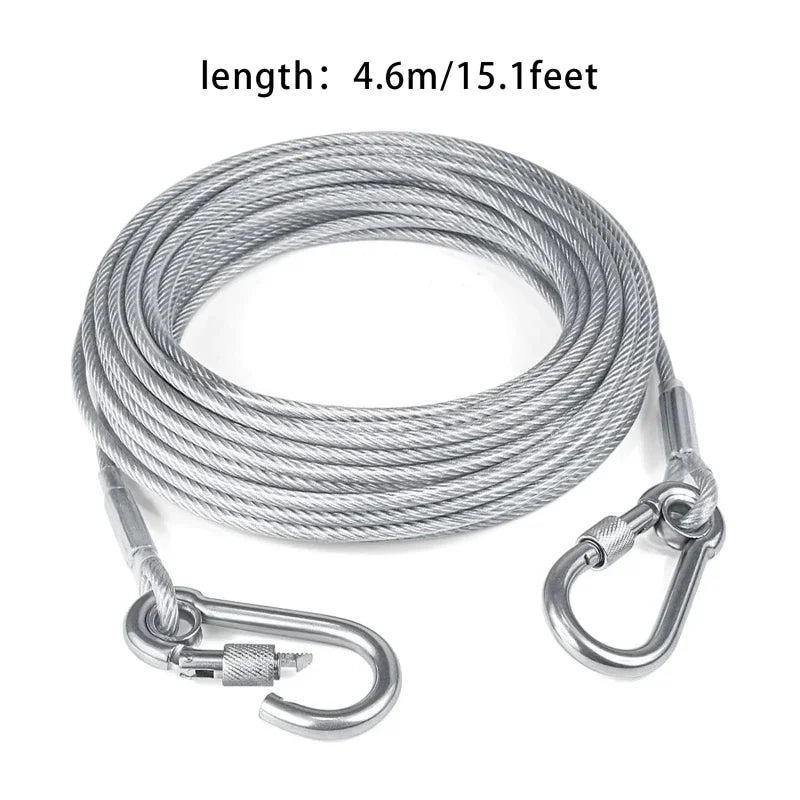 Double-headed Dog Tie Out Cable Leash with metal buckle steel wire anti-rust training