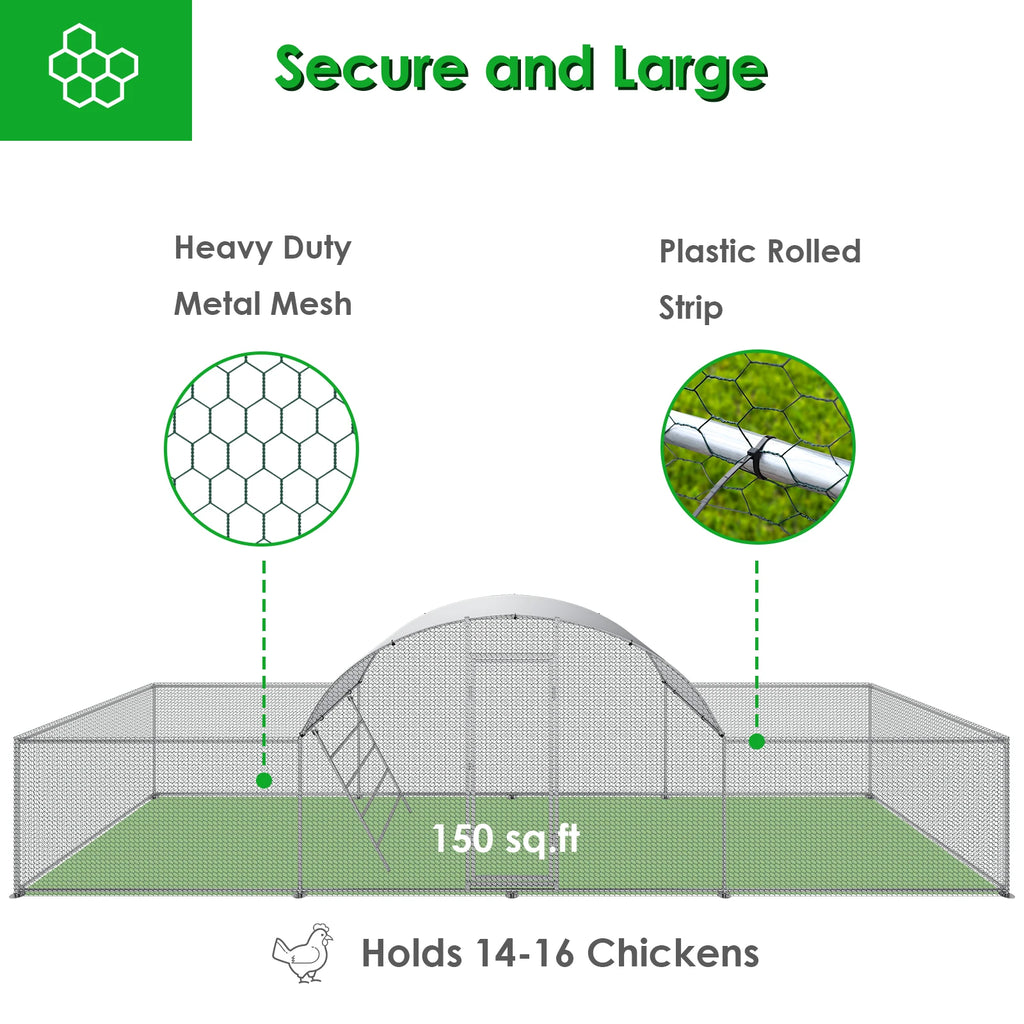 23ft Metal Chicken Coop 3-Room Dome-Roof Poultry Pen Large  Enclosure Walk-in Galvanized
