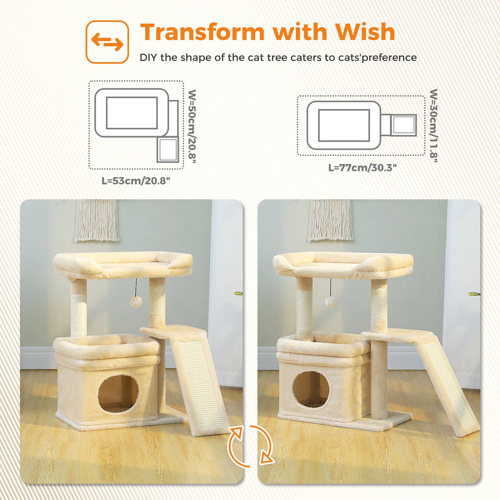 Small Cat Tree for Indoor Cat Tower with Sisal Scratching Post and Pad Wide Top Perch Large Cat Condo