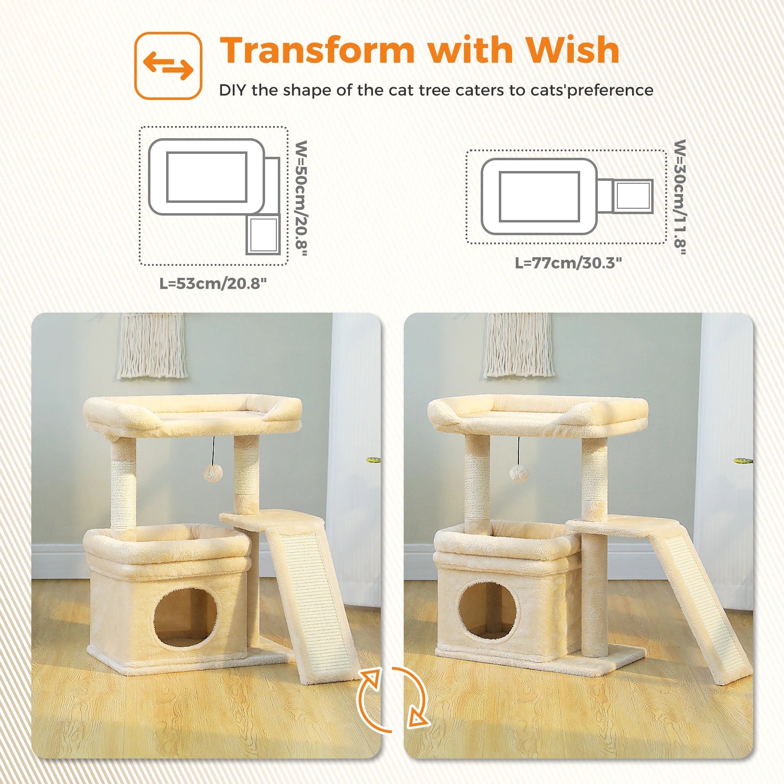 Small Cat Tree for Indoor Cat Tower with Sisal Scratching Post and Pad Wide Top Perch Large Cat Condo