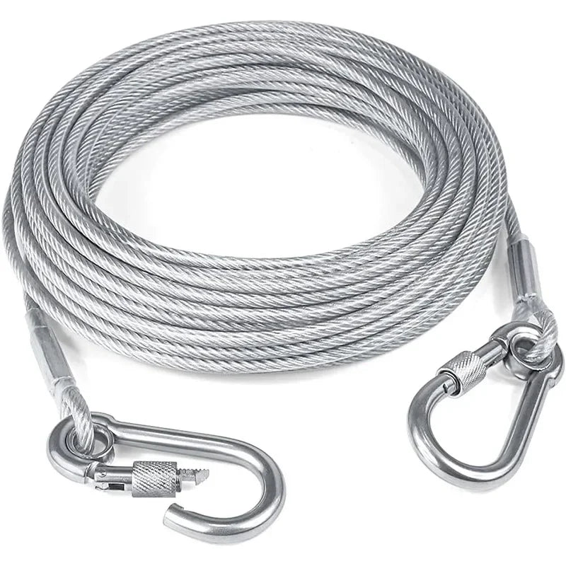 Double-headed Dog Tie Out Cable Leash with metal buckle steel wire anti-rust training