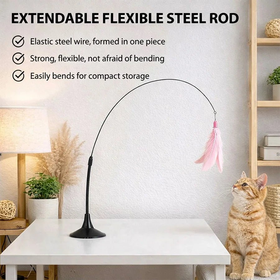 Interactive Cat Teaser Stick Bell Extended Rod Strong Suction Cup Durable Bite-Resistant Hands-Free Kitten Indoor Play Toy