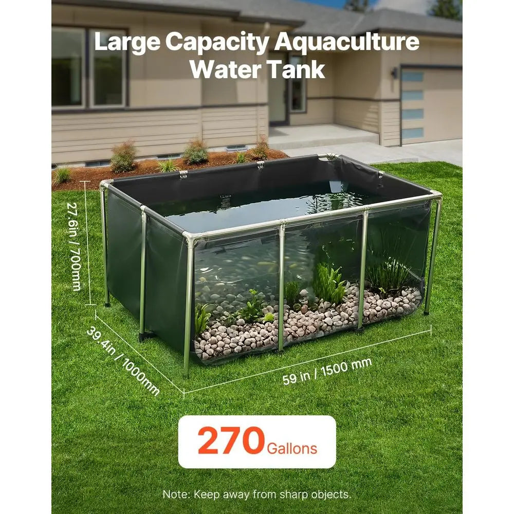 Above Ground 270 Gallon Fish Pond with Clear PVC Viewing Panel, Stainless Steel Equipment and Drain