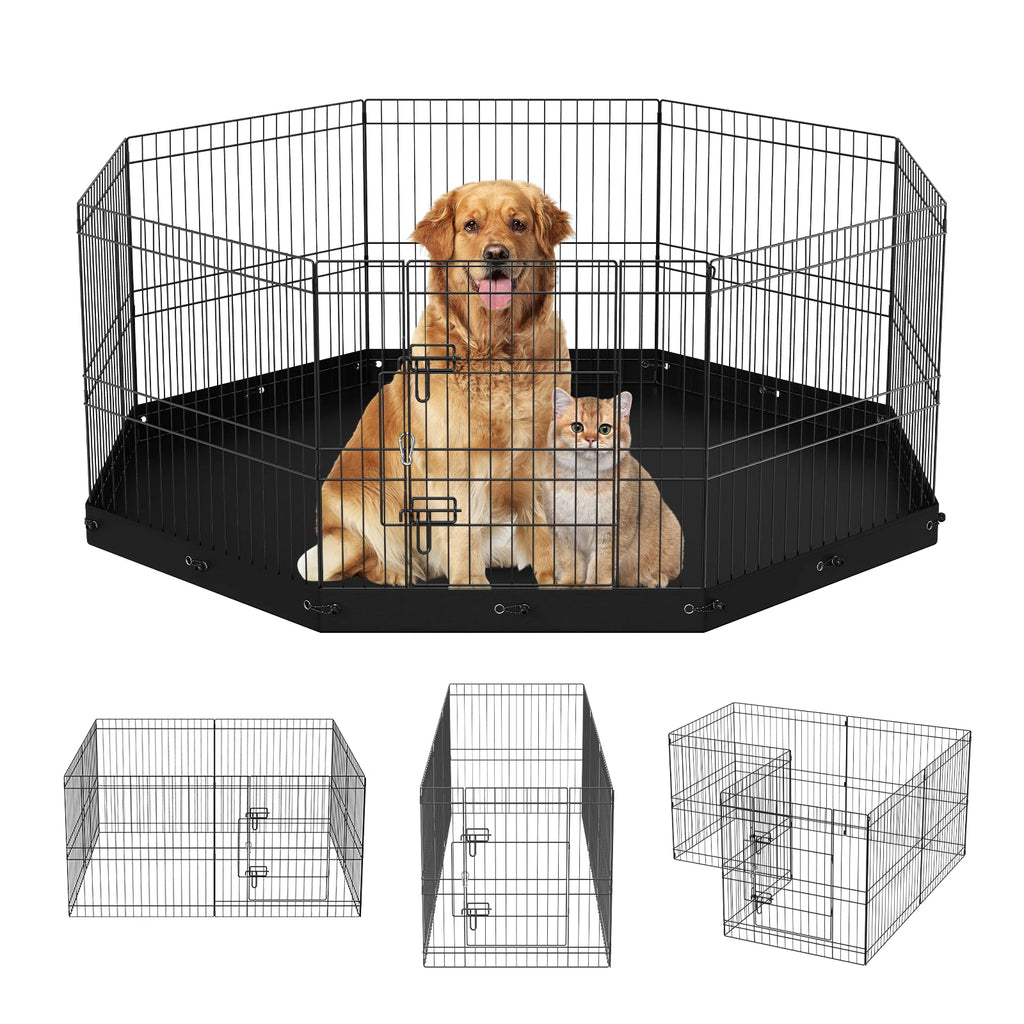 8 Panels Foldable Metal Playpen with Bottom Pad Cover