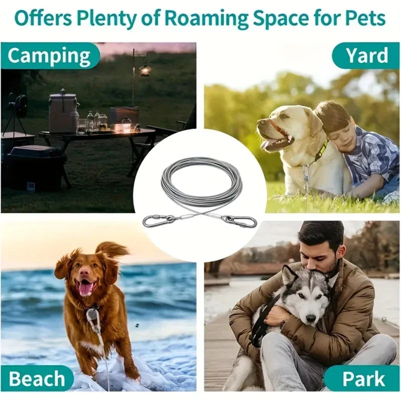 Double-headed Dog Tie Out Cable Leash with metal buckle steel wire anti-rust training