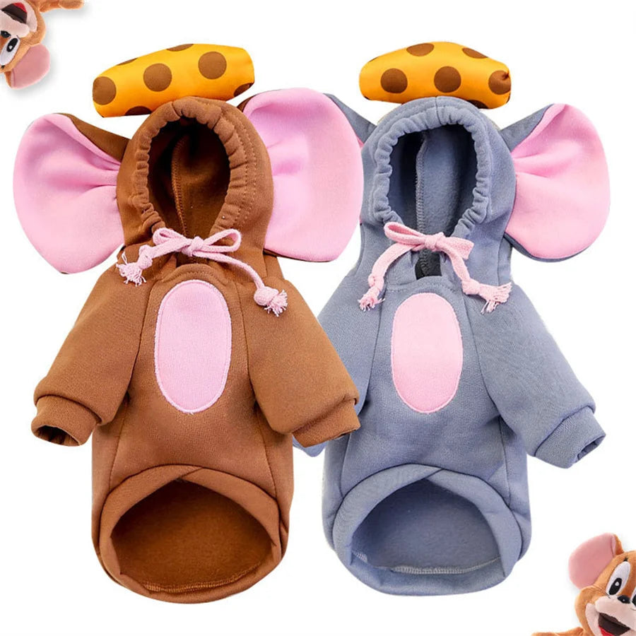 Pet Cosplay Costume Mouse Thicken Funny Pet Dog Clothes Winter Warm Dog Clothing Hoodies Sweatshirt