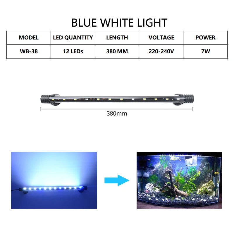 Aquarium Light LED Waterproof Light Underwater Fish Lamp Plant Lamp 18-58CM 220-240V 5730chip