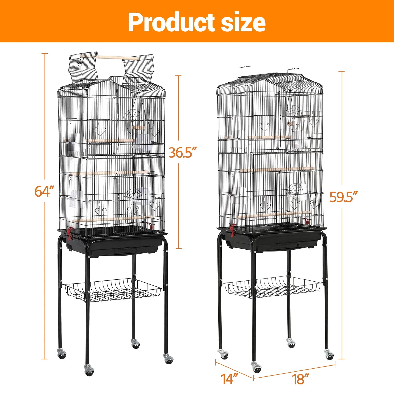 162cm Large Bird Cage with Open Play Rooftop Rolling Stand Slide-out Tray Storage Shelf