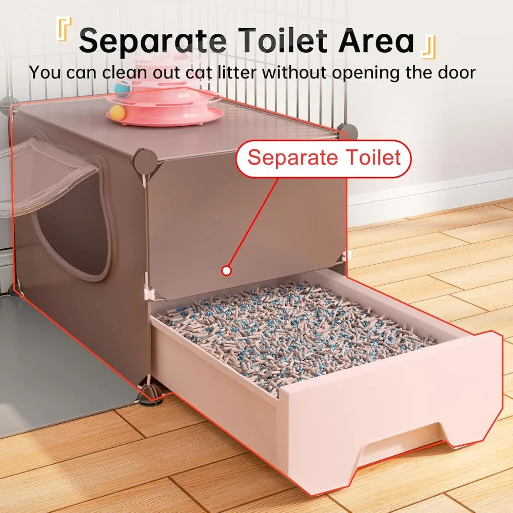 Oneluck Large Cat Cage with Litter Box, 4-Tier DIY Enclosures Detachable Metal Wire Kennel