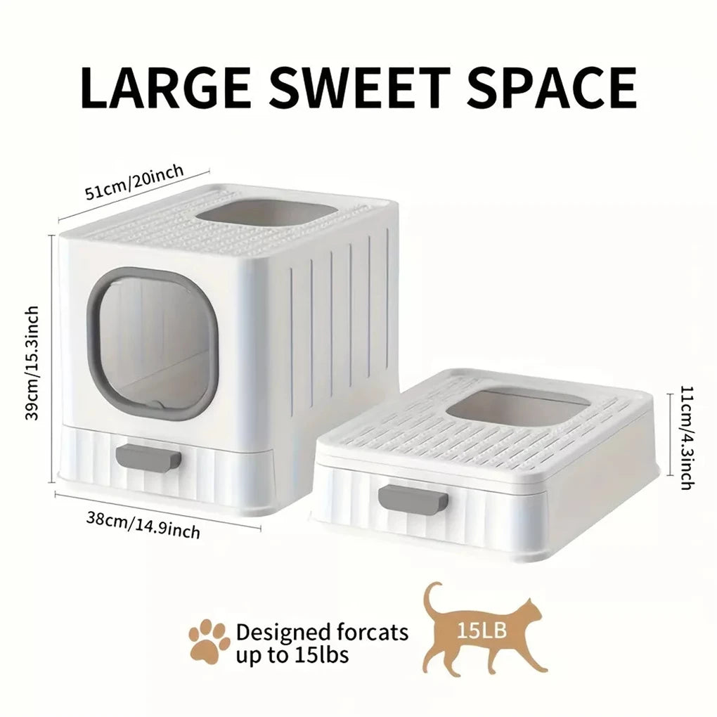 Leak-proof Enclosed Cat Litter Box Pull Drawer Kitten Training Toilet with Scoop and Lid