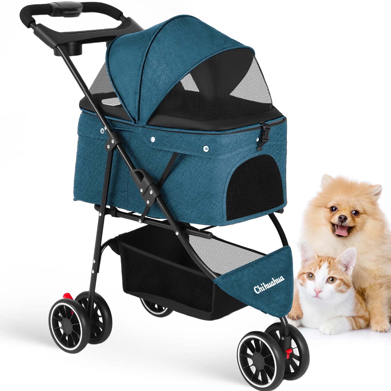 Portable Dog Stroller 3 Wheels for Small Medium Dogs Foldable Pet Travel Carriage Stroller