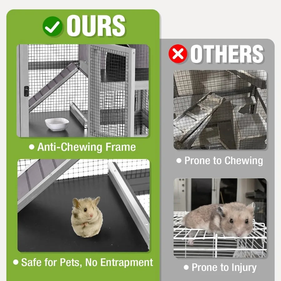 Large Ferret Cage with 5 Levels Wooden Chinchilla Cage with Wheels Multi-Level with Ramp Hideout Pull-Out Tr