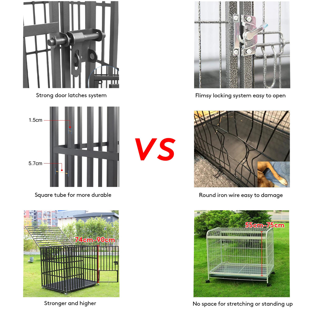 L XL XXL Heavy Duty Dog Crate with 4 Lockable Wheels 3 Doors and Removable Tray Metal Pet Kennels Cage Playpen