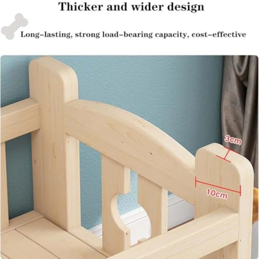 Small/Medium/Large Pet with Wood Frame and Steps Double Layer Pet Bed in Brown Durable Design with Side Ladder